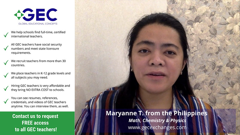 Teacher Maryanne from the Philippines Math Chemistry Physics
